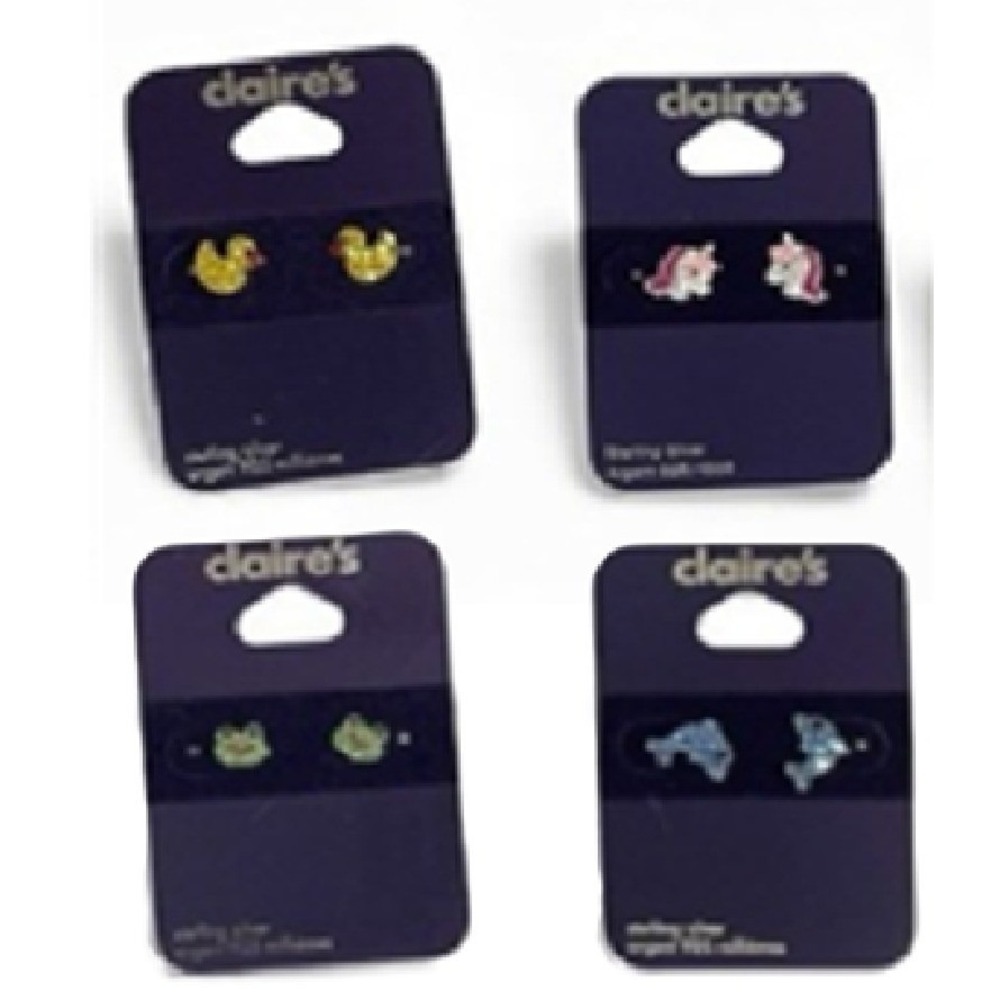NWT Set of 4 Claire's Sterling‎ Silver Little Girl Stud Earrings